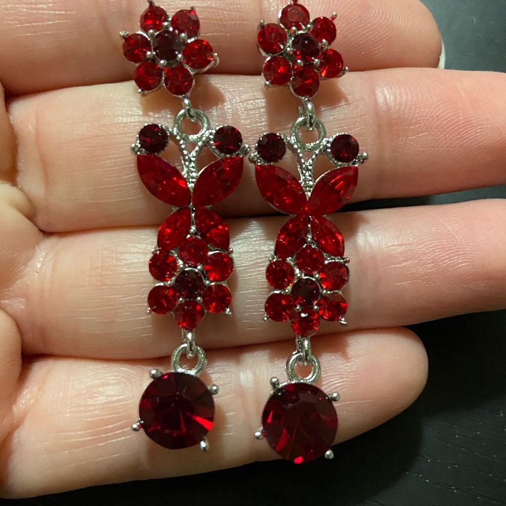 Brilliant Red Crystal Floral Earrings